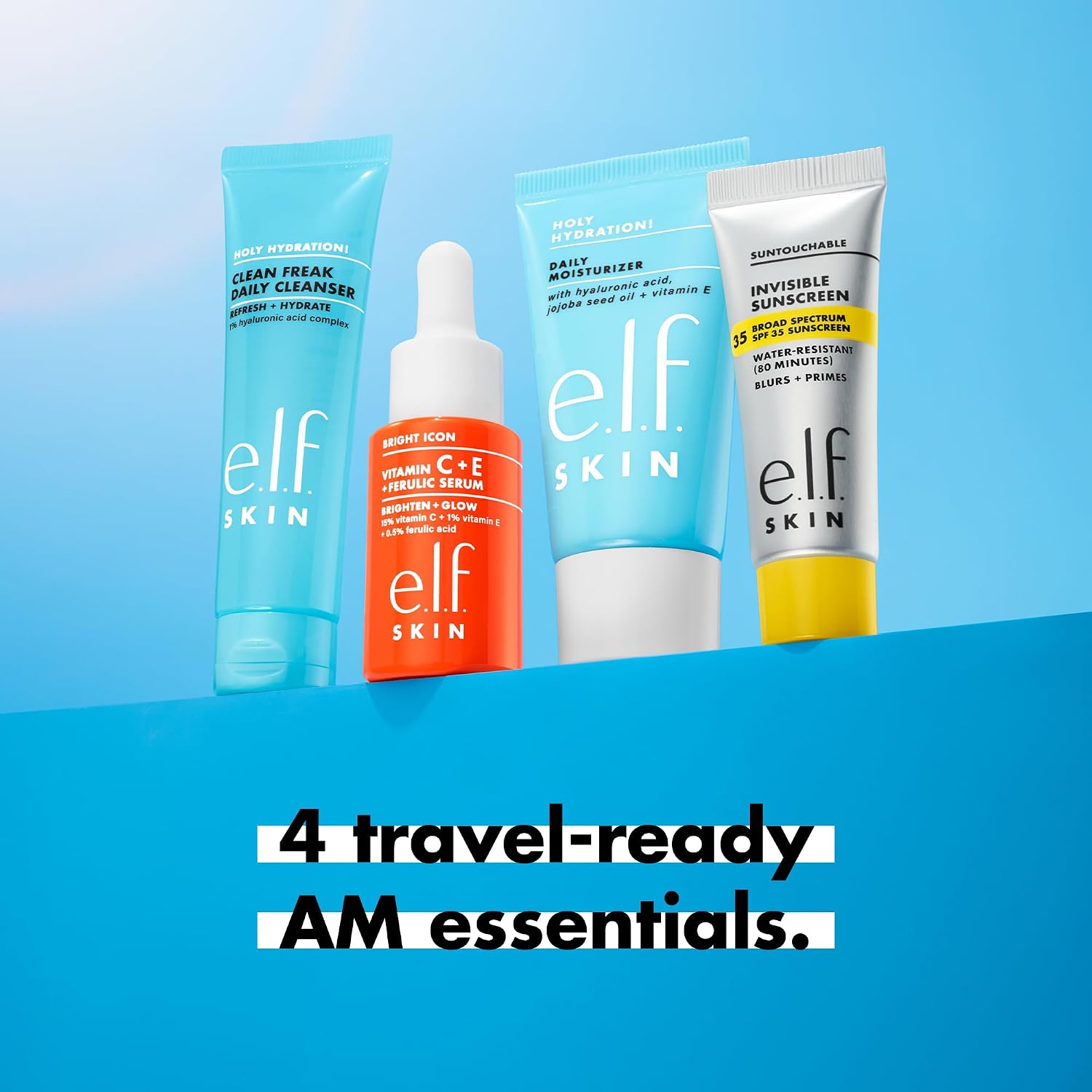e.l.f. SKIN Wake the e.l.f. Up Skincare Kit | Travel-Size Hydrating Face Cleanser. Sunscreen. Moisturizer & Brightening Serum. Vegan & Cruelty-Free