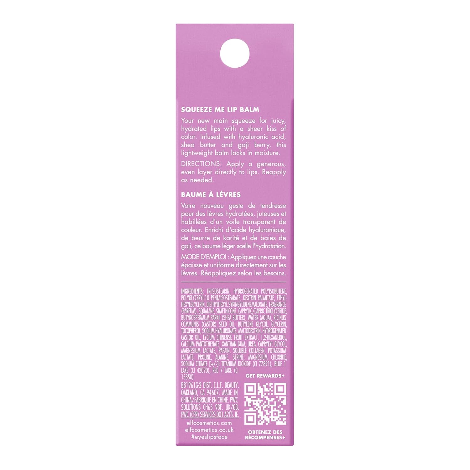 e.l.f. Squeeze Me Lip Balm. Grape | Moisturizing Lip Balm For A Sheer Tint Of Color. Infused With Hyaluronic Acid. Vegan & Cruelty-free