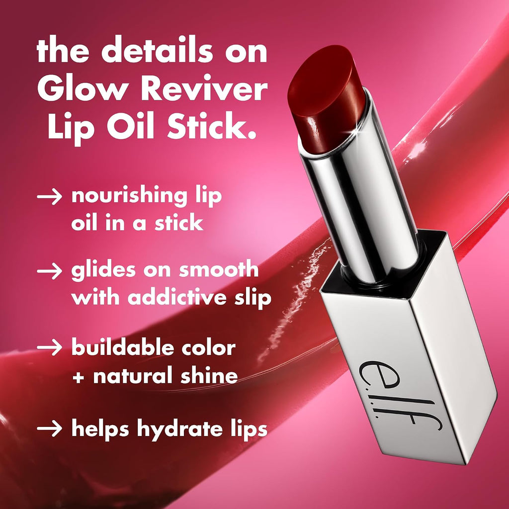 e.l.f. Glow Reviver Lip Oil Stick. Pink-Me Energy | Tinted. Non-Sticky & Hydrating For A Soft-Shine Finish. Vegan & Cruelty-Free