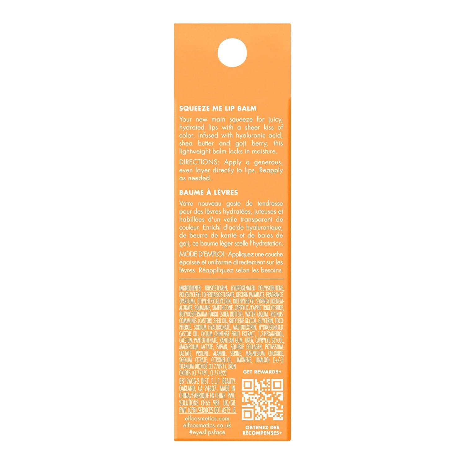 e.l.f. Squeeze Me Lip Balm. Peach | Moisturizing Lip Balm For A Sheer Tint Of Color. Infused With Hyaluronic Acid. Vegan & Cruelty-free