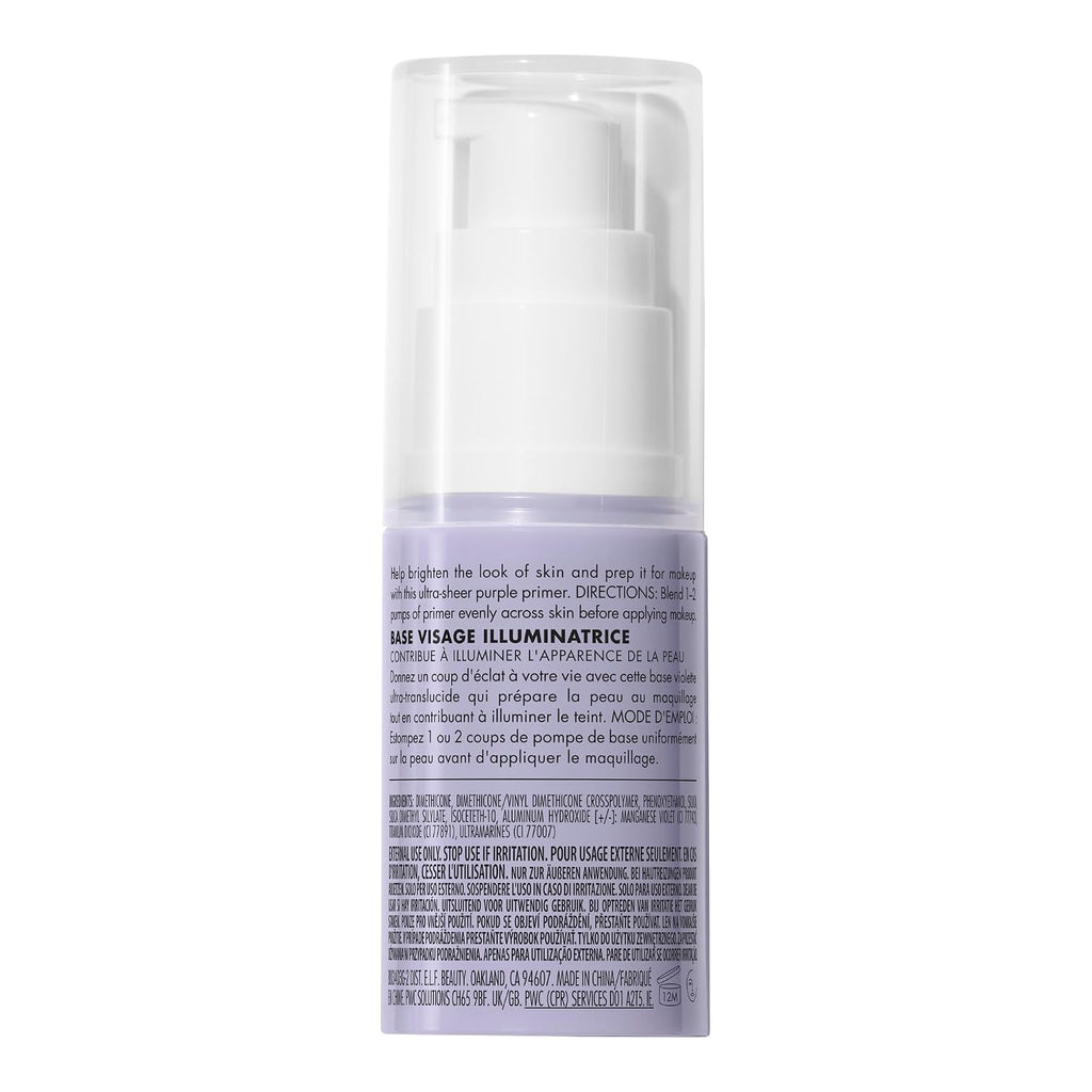 e.l.f. Brightening Lavender Face Primer. Face Makeup Primer For Neutralizing Uneven Skin Tones & Brightening Complexion. Vegan & Cruelty-free