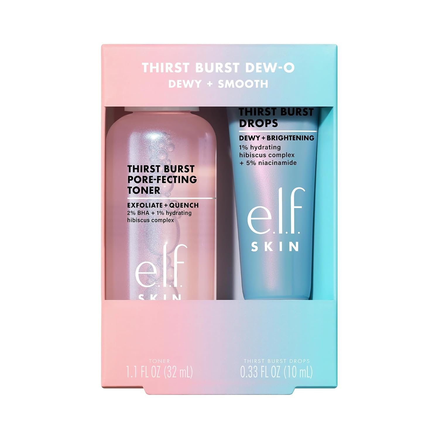 e.l.f. SKIN Thirst Burst Dew-O. Travel-Sized Skincare Set. Exfoliating Facial Toner & Hydrating Serum Drops. Gives Skin A Dewy. Bouncy Glow. Vegan & Cruelty-Free