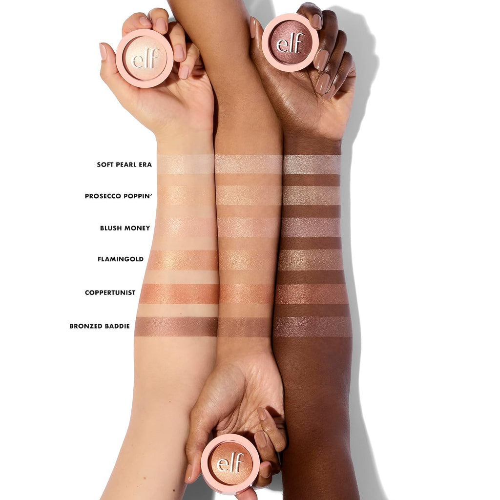 e.l.f. Halo Glow Silky Powder Highlighter. Long-Lasting Luminous Face Finish. Cake-Resistant With Micro-Shimmer. Vegan & Cruelty-Free. Soft Pearl Era