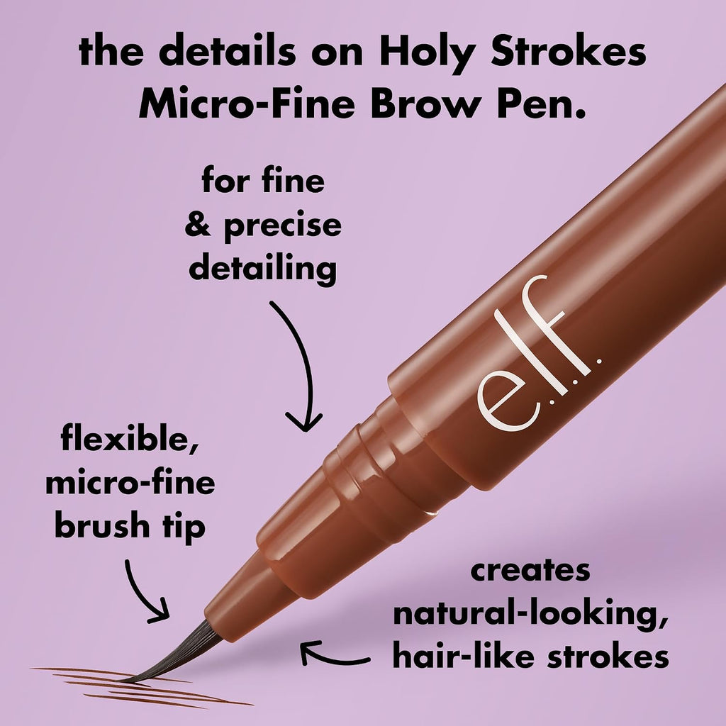 e.l.f. Holy Strokes Micro-Fine Brow Pen. Liquid Waterproof Eyebrow Makeup For Detailing & Adding Dimension. Vegan & Cruelty-Free. Soft Brown