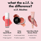 e.l.f. Camo Liquid Blush. Buildable & Blendable. Comin' In Hot Pink | Lightweight Liquid Formula. Long-Lasting Wear. High-Pigment Color. Smooth Application. Buildable. Vegan & Cruelty-Free