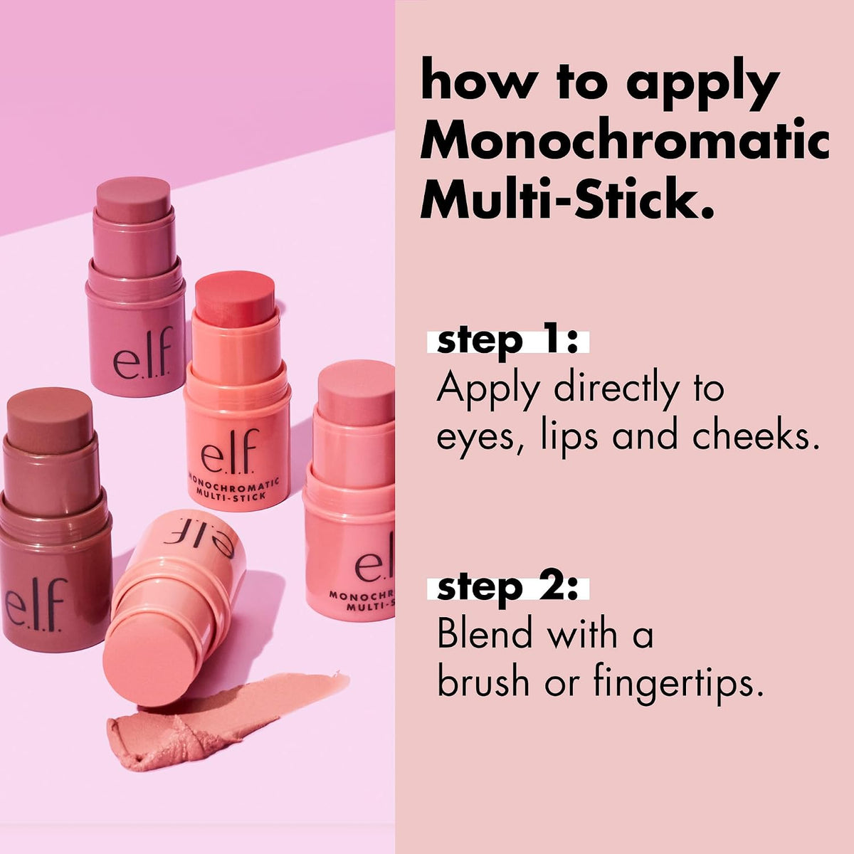 e.l.f. Monochromatic Multi Stick. Cream-to-Powder. Bronzed Cherry | Creamy & Blendable for Eyes. Lips & Cheeks. Adds Shimmer. Lightweight Buildable Finish. Travel-Friendly. Vegan & Cruelty-Free