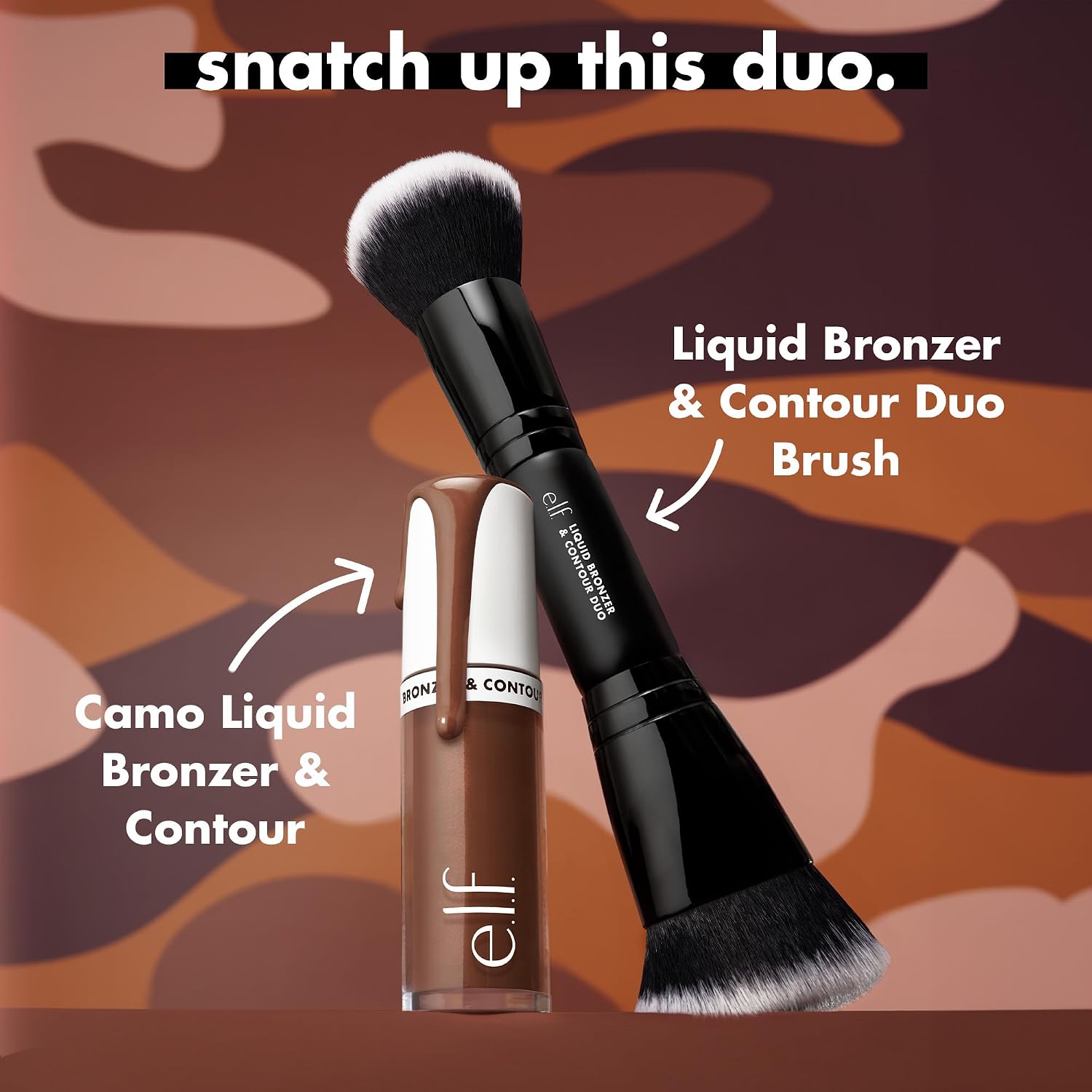 e.l.f. Liquid Bronzer & Contour Duo Brush | Silky Highly Pigmented Formula with Dual-ended Makeup Brush. Synthetic Bristles. 100% Vegan and Cruelty-Free
