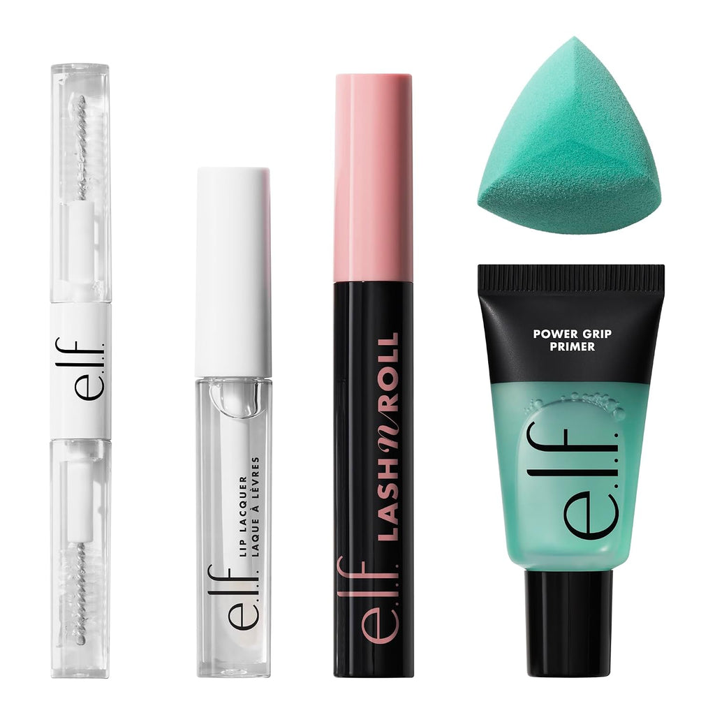 e.l.f. All Day Every Day Makeup Kit | Hydrating Face Primer. Curling Mascara. High-Shine Lip Gloss & Clear Eyebrow Gel + Mascara. Vegan & Cruelty-Free