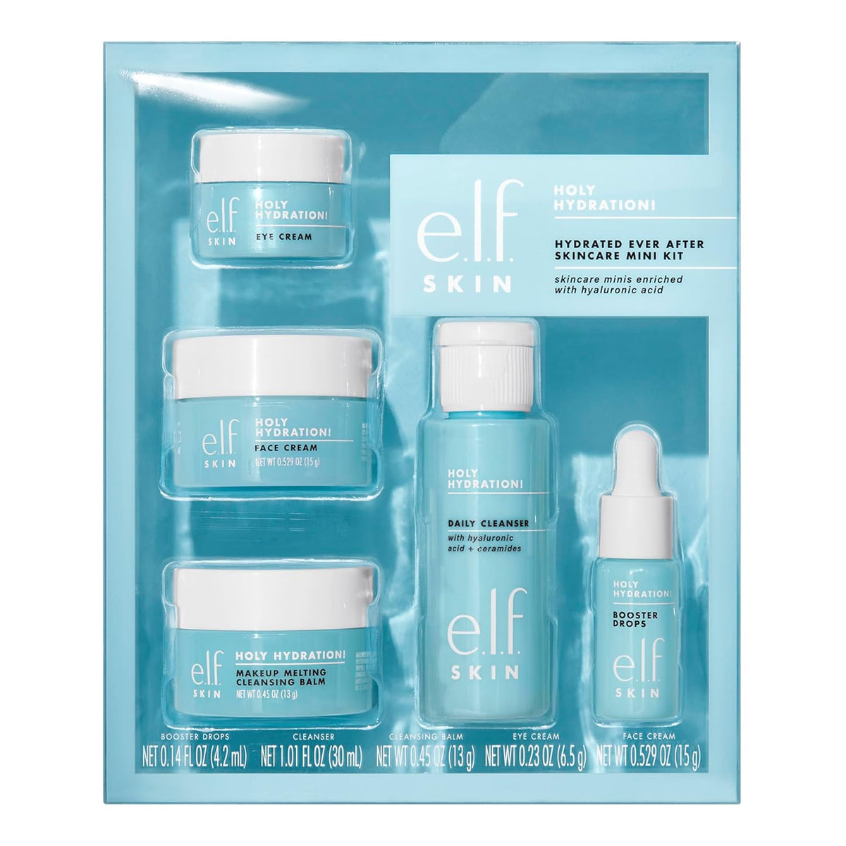 e.l.f. SKIN Holy Hydration! Hydrated Ever After Skincare Mini Kit. Travel | Airplane-Friendly Hydrating Set with Makeup Remover. Cleanser. Moisturizer & Eye Cream. Vegan & Cruelty-Free