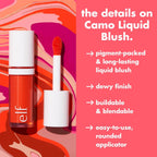e.l.f. Camo Liquid Blush. Buildable & Blendable. Suave Mauve | Lightweight Liquid Formula. Long-Lasting Wear. High-Pigment Color. Smooth Application. Buildable. Vegan & Cruelty-Free