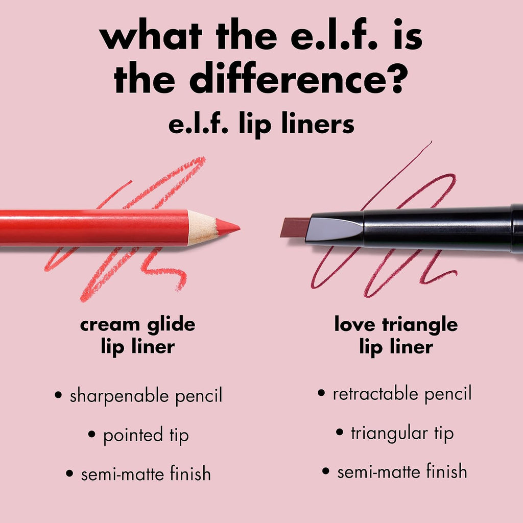 e.l.f. Cream Glide Lip Liner. Creamy High-Pigment. Dark Cocoa | Semi-Matte Finish. Creamy Application. Smooth Glide Lip Pencil. Defines & Shapes. Vegan & Cruelty-Free