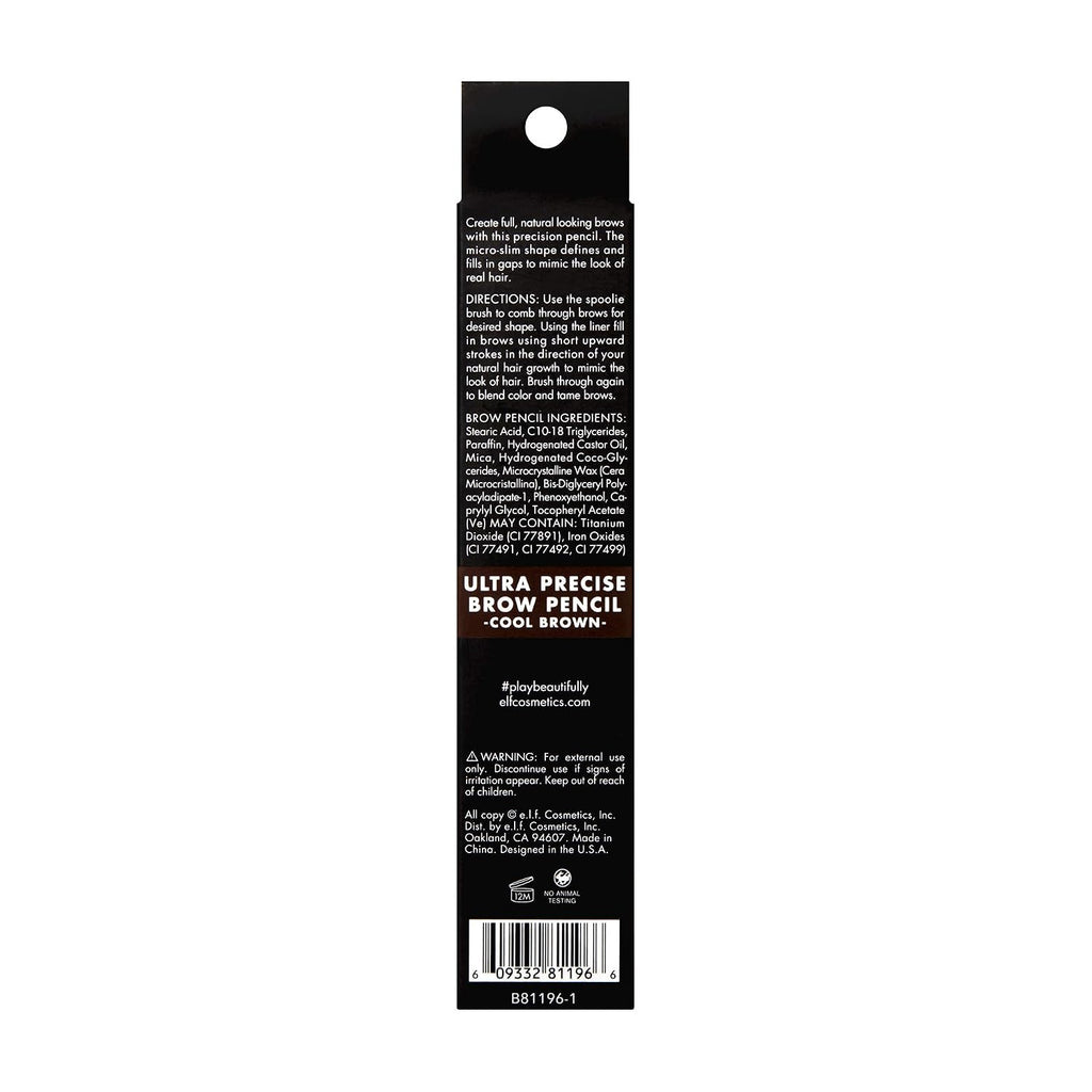 e.l.f. Ultra Precise Brow Pencil. Dual-Ended. Ultra Fine Tip Defines & Fills Eyebrows. Creamy Formula. Vegan & Cruelty-Free. Cool Brown