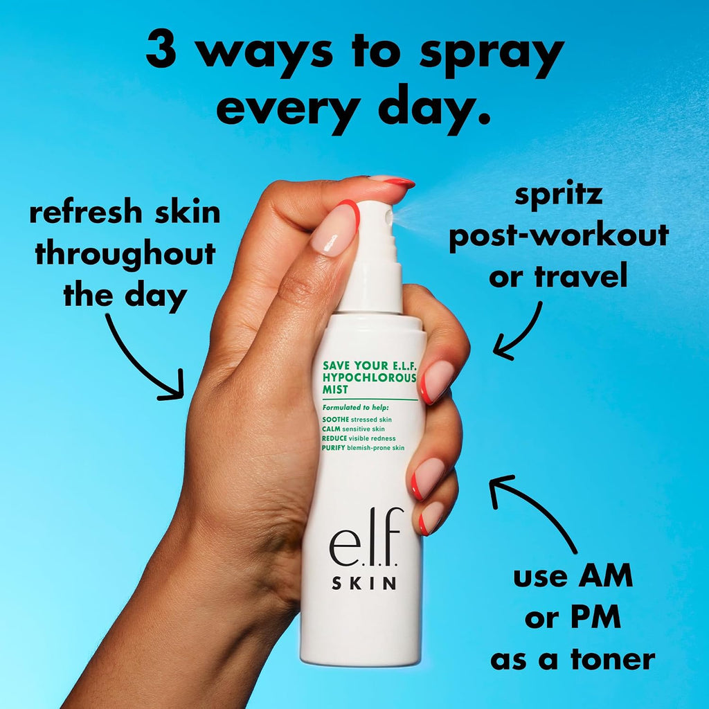e.l.f. SKIN Save Your s.e.l.f. Hypochlorous Mist | Dermatologist-Developed Facial Spray. Soothes & Calms Redness. Sensitive & Blemish-Prone Skin. Vegan & Cruelty-Free
