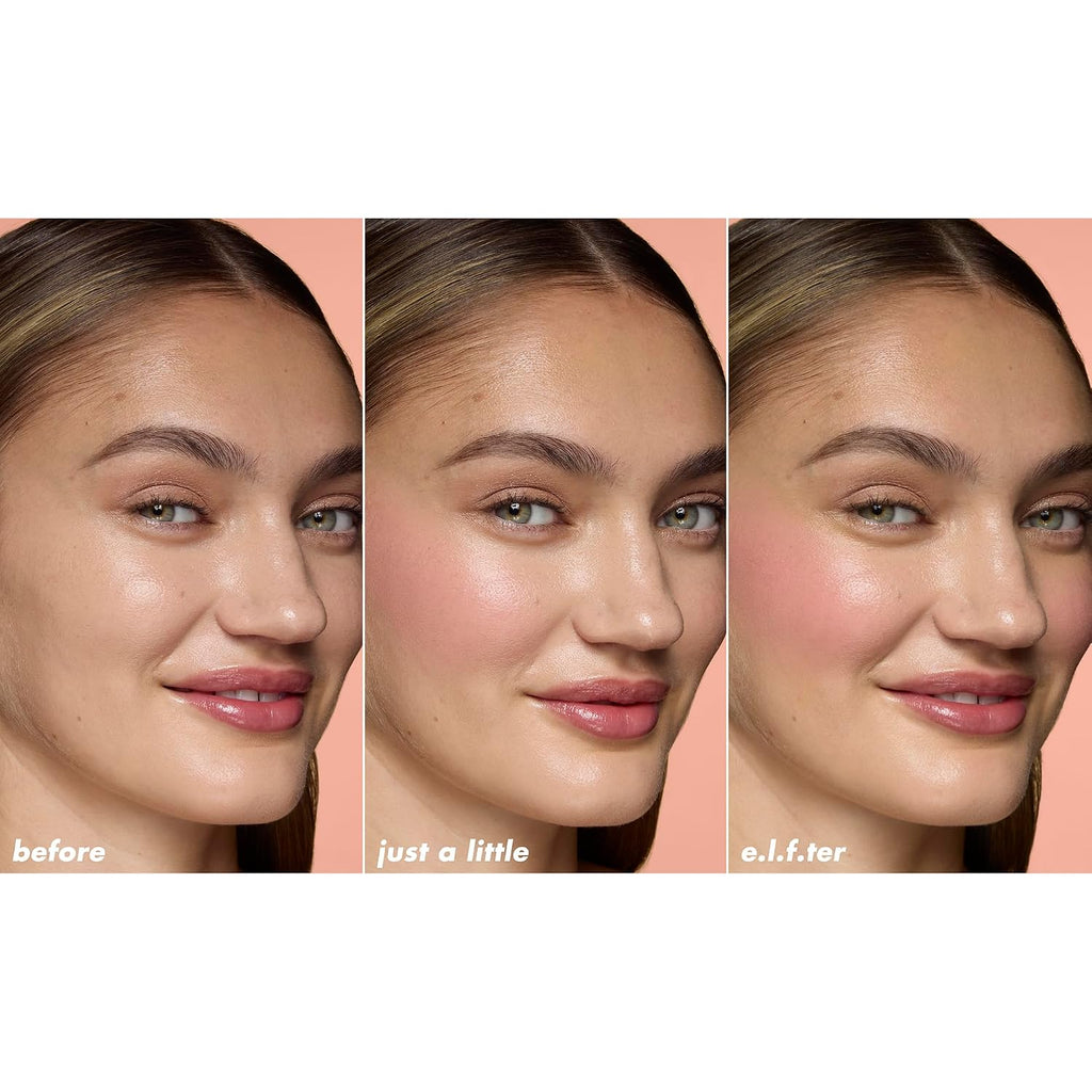 e.l.f. Soft Glam Cream Blush Stick. Buildable Natural Flush. Pink On It | Creamy Blendable Texture. Soft Satin Finish. Lightweight Buildable Color. Easy On-the-Go Application. Vegan & Cruelty-Free