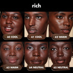 e.l.f. Soft Glam Satin Foundation. Medium Coverage. 63 Rich Warm | Satin Finish. Long-Lasting Wear. Hydrating Hyaluronic Acid & Hibiscus Complex. Blurs Pores. Lightweight. Vegan & Cruelty-Free