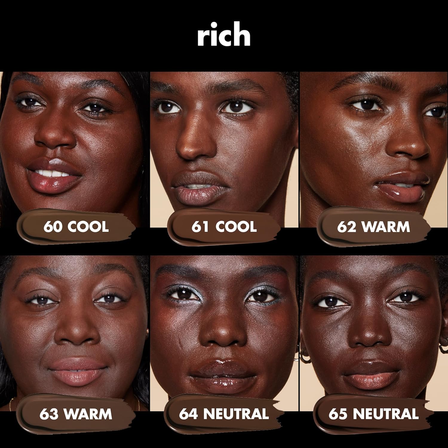 e.l.f. Soft Glam Satin Foundation. Medium Coverage. 63 Rich Warm | Satin Finish. Long-Lasting Wear. Hydrating Hyaluronic Acid & Hibiscus Complex. Blurs Pores. Lightweight. Vegan & Cruelty-Free