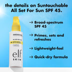 e.l.f. SKIN All Set For Sun SPF 45 Setting Spray | Clear Makeup Setting Mist + Sunscreen. Weightless SPF Face Protection & Makeup-Locking Spray. Vegan & Cruelty-Free
