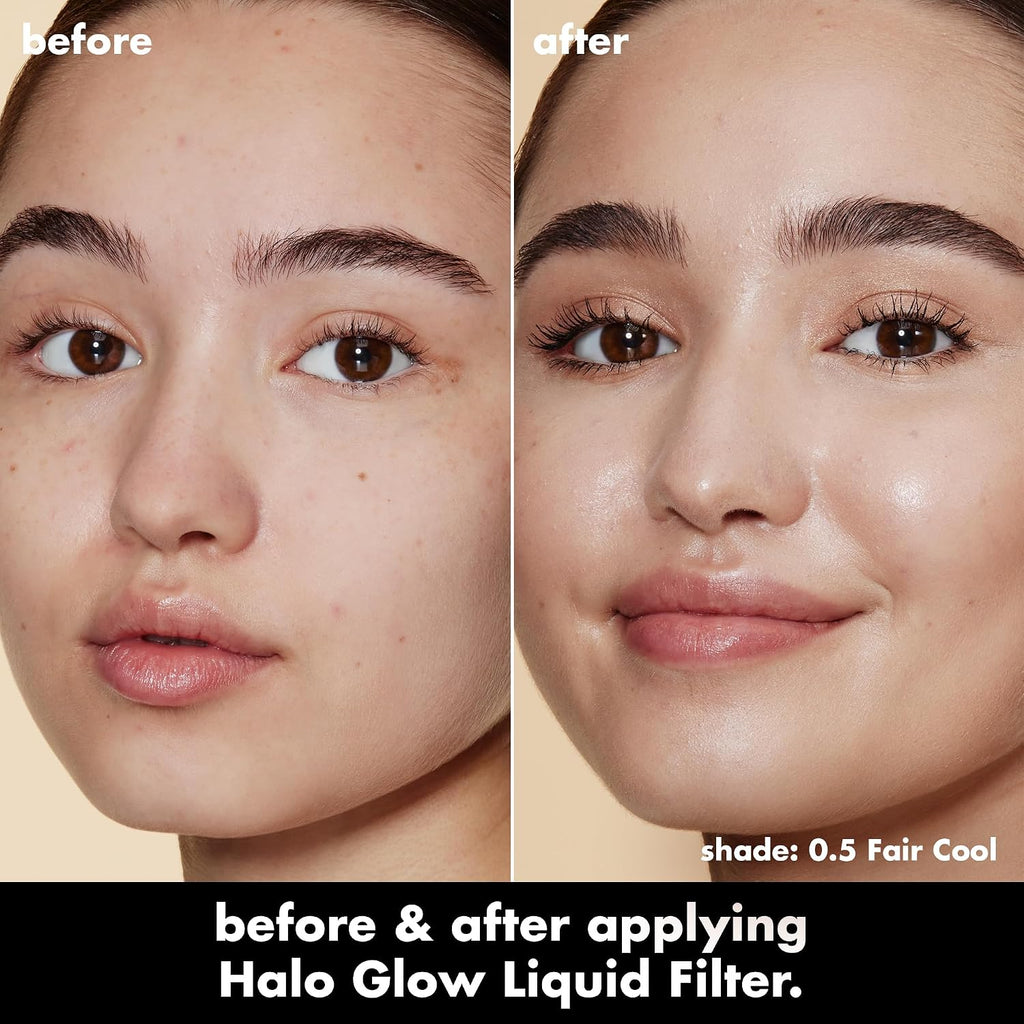 e.l.f. Halo Glow Liquid Filter. Hydrating Complexion Boost. 0.5 Fair | Soft Focus. Luminous Natural Glow for Face & Body. Infused with Hyaluronic Acid & Squalene. Vegan & Cruelty-Free