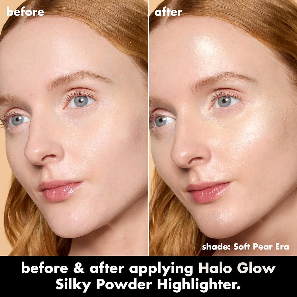 e.l.f. Halo Glow Silky Powder Highlighter. Long-Lasting Luminous Face Finish. Cake-Resistant With Micro-Shimmer. Vegan & Cruelty-Free. Soft Pearl Era