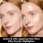 e.l.f. Halo Glow Silky Powder Highlighter. Long-Lasting Luminous Face Finish. Cake-Resistant With Micro-Shimmer. Vegan & Cruelty-Free. Soft Pearl Era