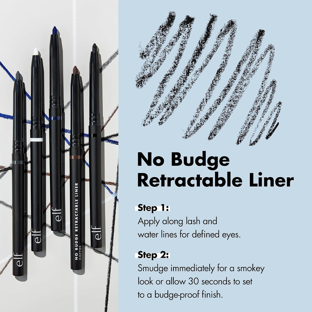 e.l.f. No Budge Retractable Eyeliner. Creamy. Ultra-Pigmented & Waterproof. Creates Bold & Defined Lines. Vegan & Cruelty-Free. Black