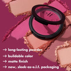 e.l.f Primer-Infused Blush. Long-Wear. Matte. Bold. Lightweight. Blends Easily. Contours Cheeks. Always Rosy. All-Day Wear. Vegan & Cruelty-Free