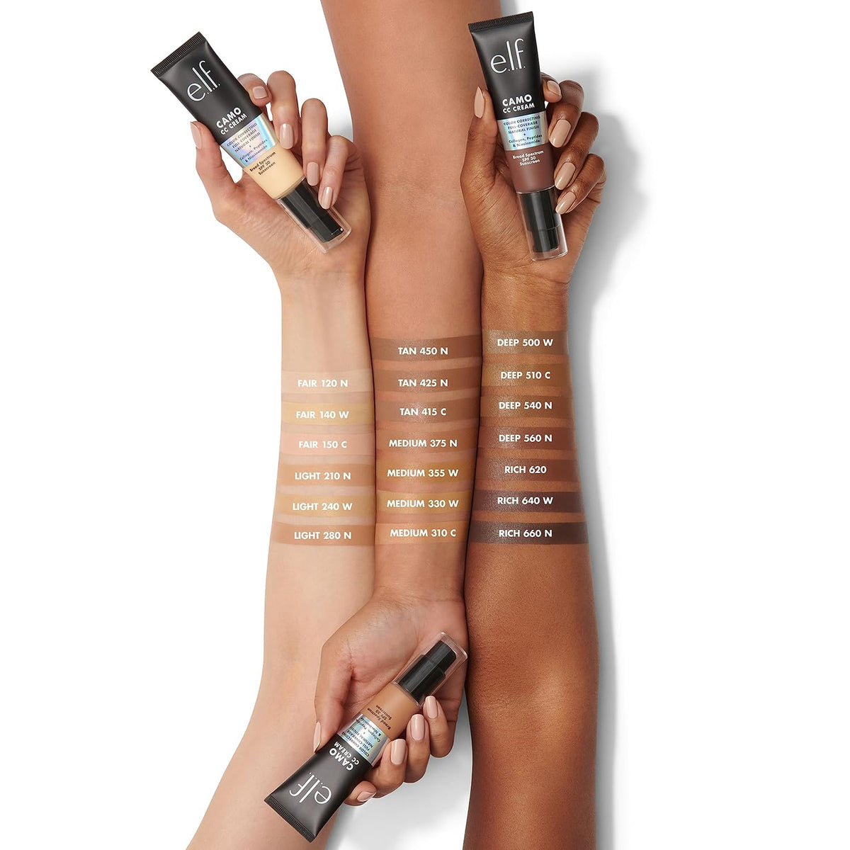 e.l.f. Camo CC Cream. SPF 30 Color-Correcting Medium-To-Full Coverage Face Foundation. Delivers An Airbrushed Finish. Vegan & Cruelty-Free. Deep 560 C
