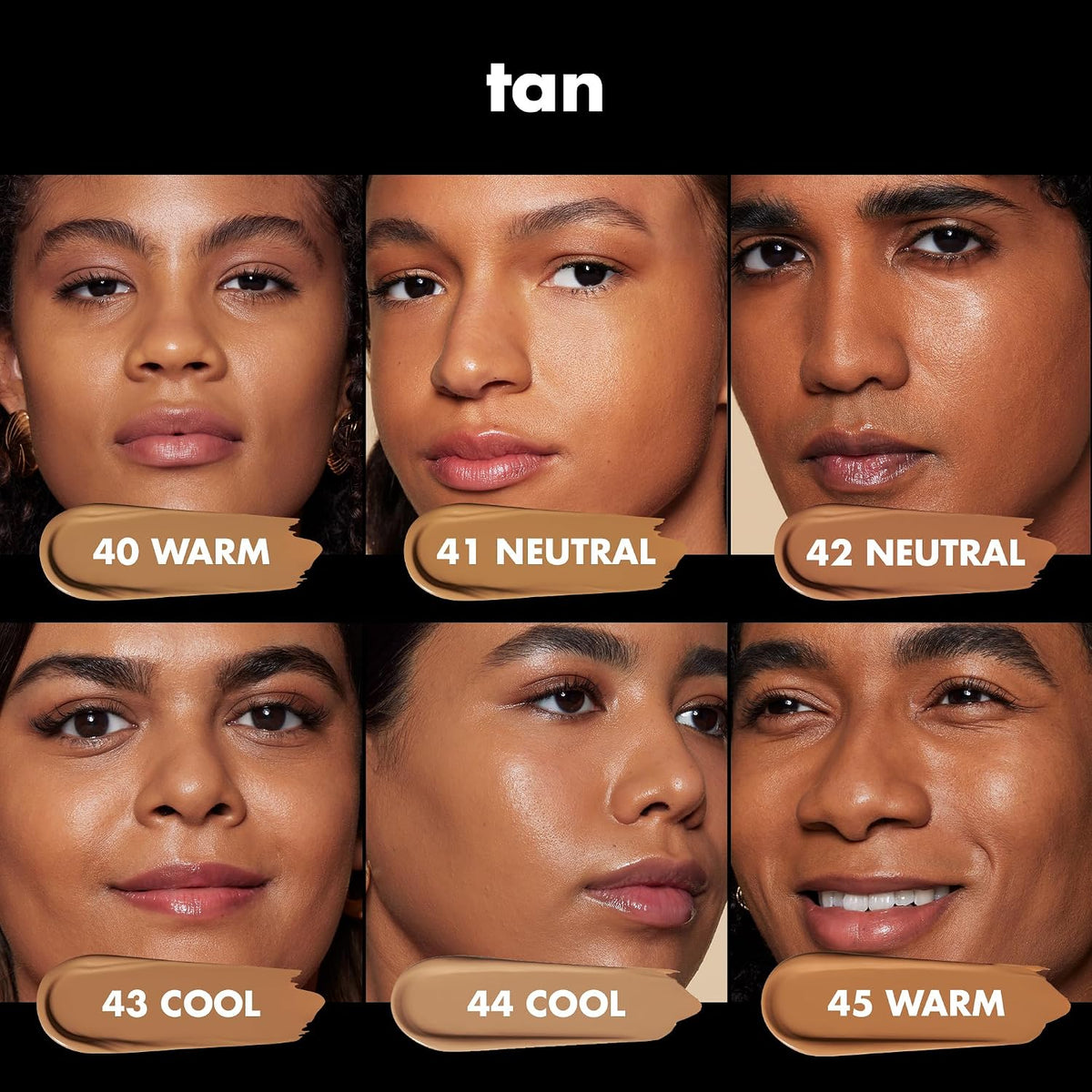 e.l.f. Soft Glam Satin Foundation. Medium Coverage. 44 Tan Cool | Satin Finish. Long-Lasting Wear. Hydrating Hyaluronic Acid & Hibiscus Complex. Blurs Pores. Lightweight. Vegan & Cruelty-Free