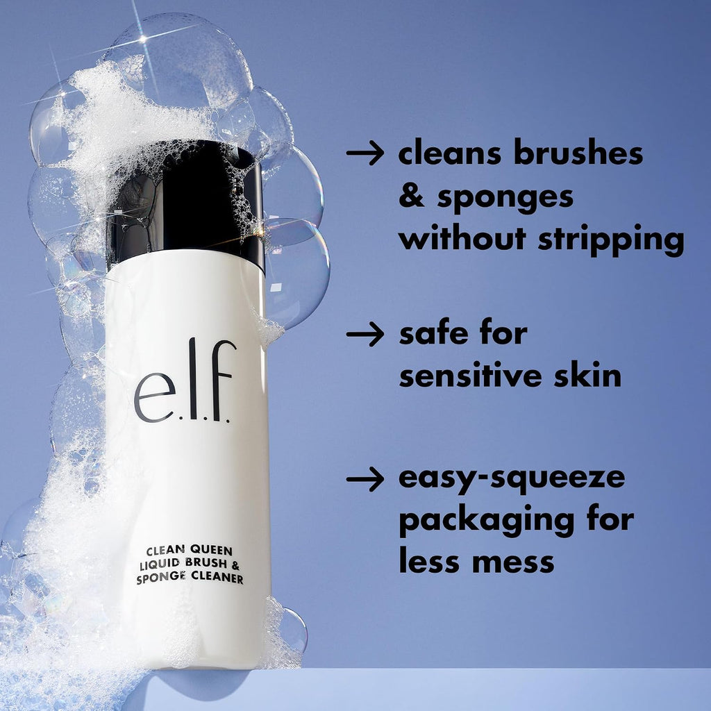e.l.f. Clean Queen Liquid Brush & Sponge Cleaner. Gentle Foaming Cleaner For Removing Leftover Makeup. Dirt & Grime. Vegan & Cruelty-Free. 4.1 oz