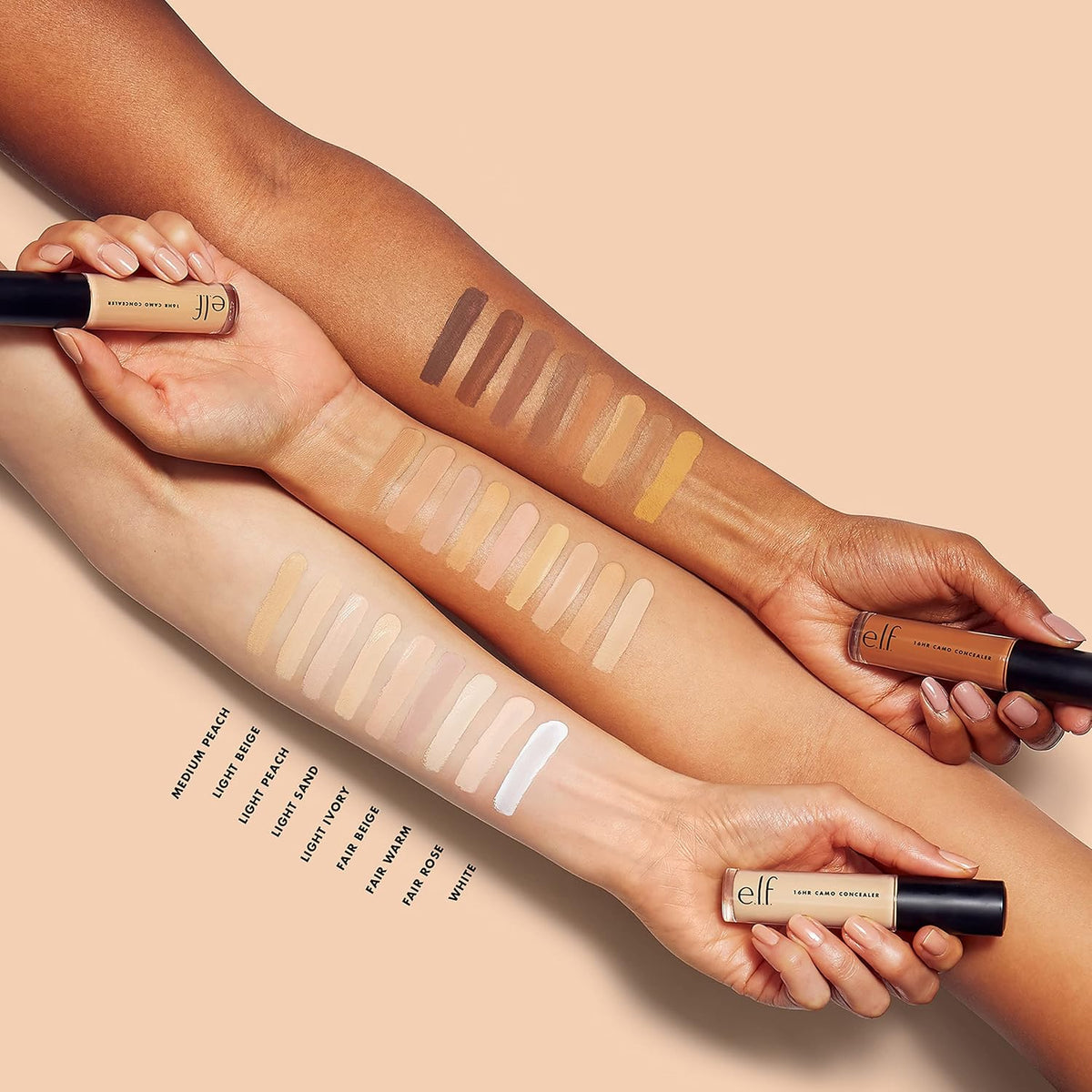 e.l.f. 16HR Camo Concealer. Full Coverage. Matte Finish Under-Eye & Blemish Corrector. Hydrating Formula. 16-Hour Crease-Resistant Wear. Fair Warm