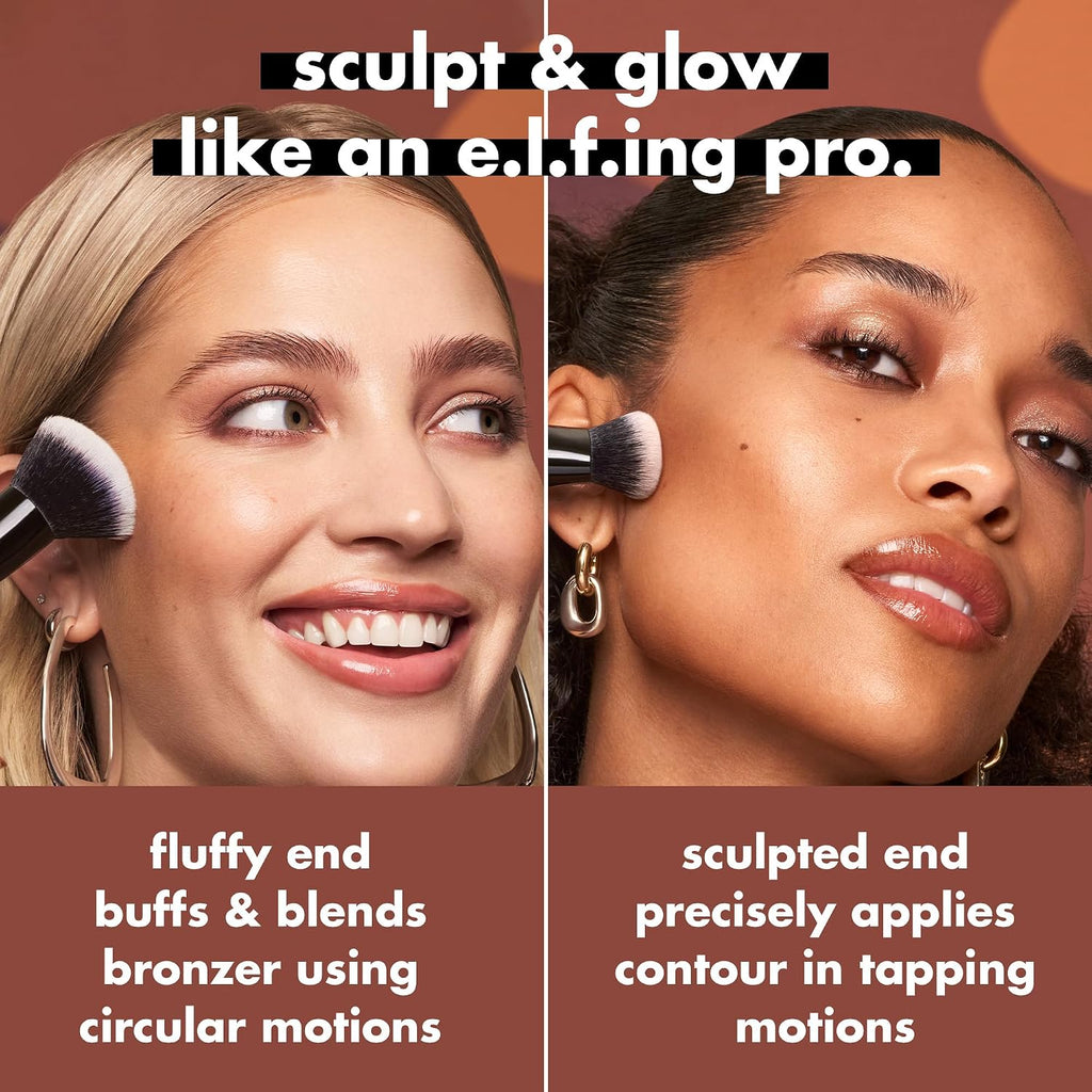 e.l.f. Liquid Bronzer & Contour Duo Brush | Silky Highly Pigmented Formula with Dual-ended Makeup Brush. Synthetic Bristles. 100% Vegan and Cruelty-Free