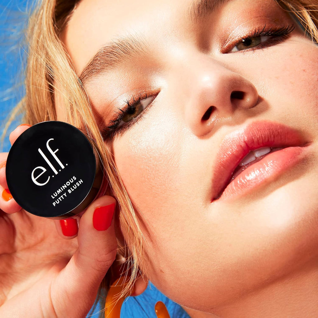 e.l.f. Luminous Putty Blush. Putty-to-Powder. Buildable Blush With A Subtle Shimmer Finish. Highly Pigmented & Creamy. Vegan & Cruelty-Free. Maui