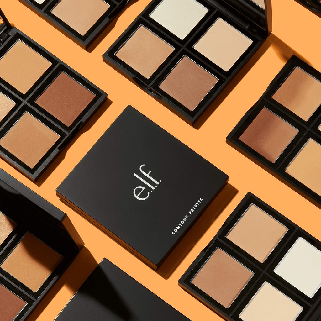 e.l.f. Contour Palette. 4 Shades. Customizable. Easy to Apply. Sculpts. Shades. Brightens. Light/Medium. Infused with Vitamin E. All-Day Wear. 0.56 Oz