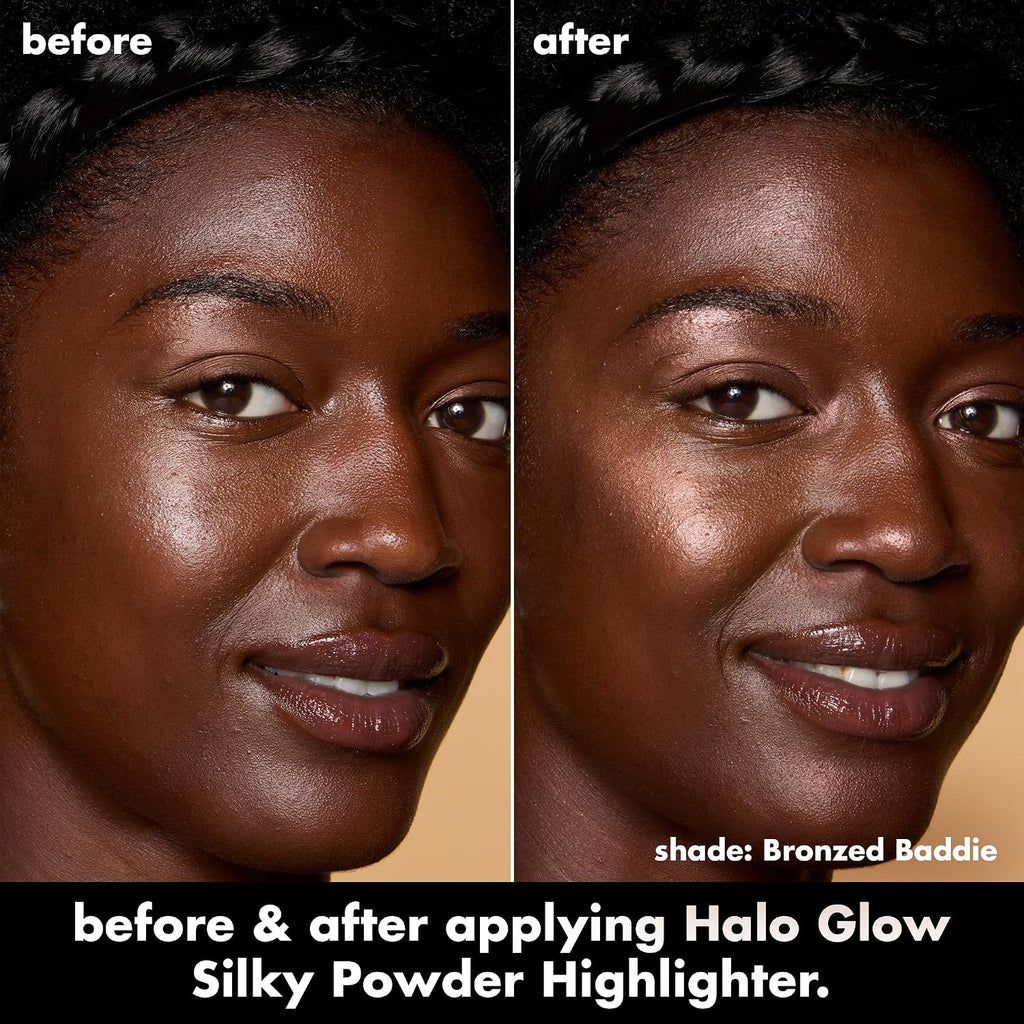 e.l.f. Halo Glow Silky Powder Highlighter. Long-Lasting Luminous Face Finish. Cake-Resistant With Micro-Shimmer. Vegan & Cruelty-Free. Bronzed Baddie